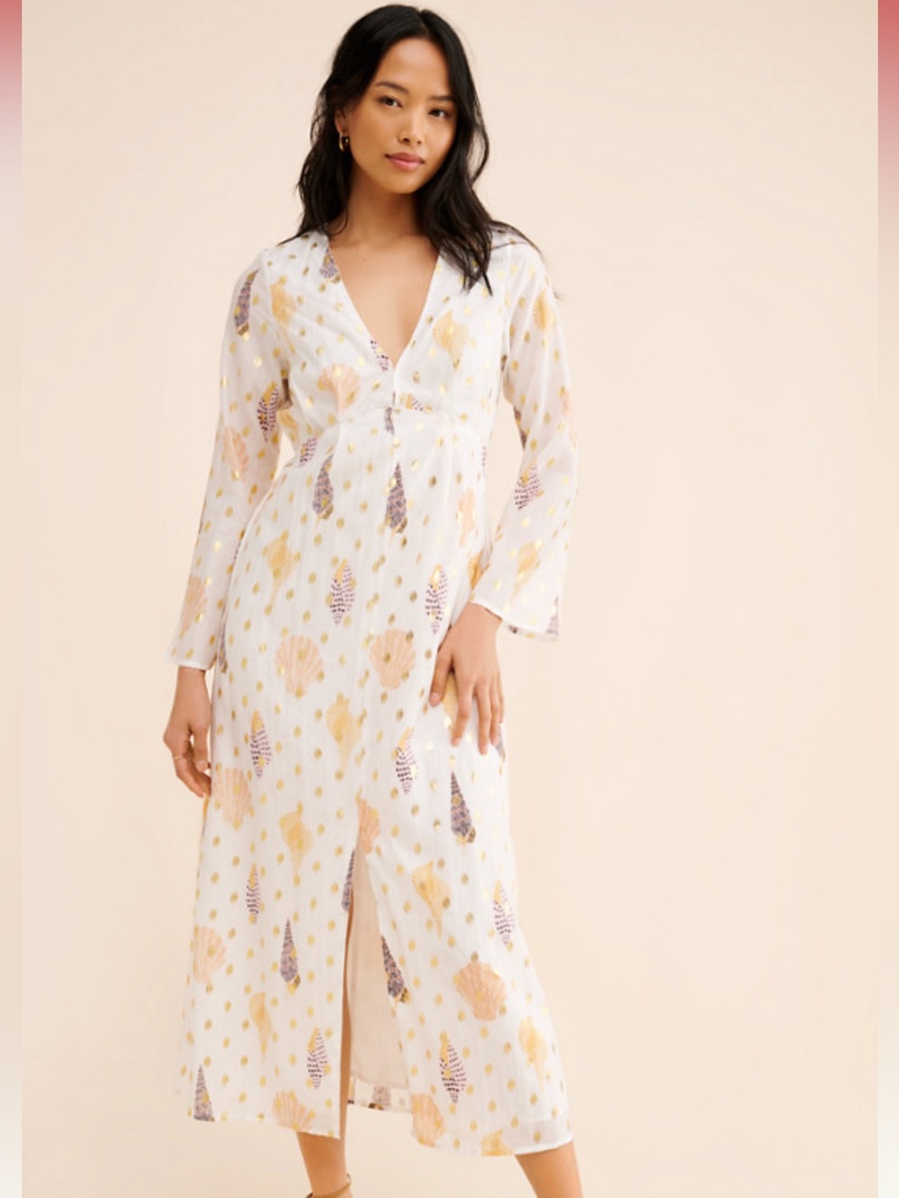 Never Fully Dressed Angie White Floral Print V-Neck Maxi Dress Size 4
